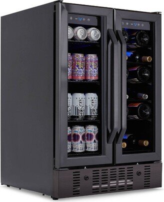 24 Wine and Beverage Refrigerator and Cooler, 18 Bottle and 60 Can Capacity, Built-in Dual Zone Fridge in Black Stainless Steel