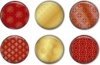 Red & Gold Oriental Design Round Refrigerator Magnet Set