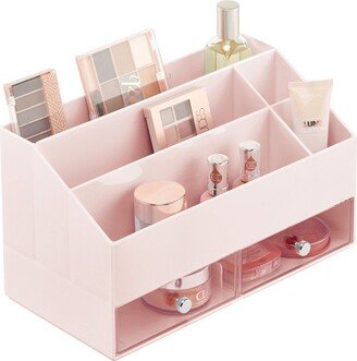 mDesign Plastic Makeup Organizer w/ Drawers/ Divided Sections, Light Pink/Clear