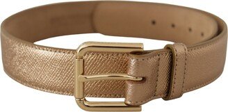 Rose Gold Leather Metallic Tone Metal Buckle Women's Belt