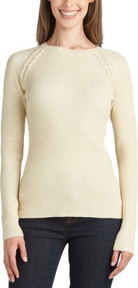 Juniors' Metallic Lace-Up Raglan-Sleeve Ribbed Sweater