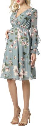 Floral Print Long Sleeve Chiffon Maternity Dress