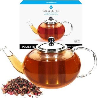 JOLIETTE Hand Blown Glass Teapot with Stainless Steel Infuser, 42 fl oz. Capacity