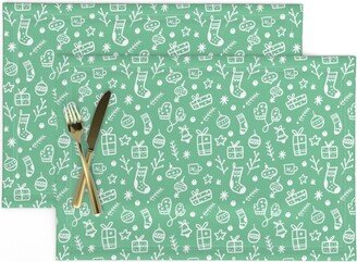 Mint Christmas Placemats | Set Of 2 - Pastel Green Kids By Atelieroll Gift Cloth Spoonflower