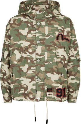 Camouflage-print Hooded Denim Jacket