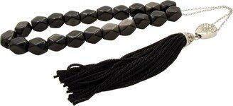 Stainless Steel Chain Rhombus Black Obsidian Greek Komboloi Worry Beads 21 mm Anti Stress Relieve Anxiety