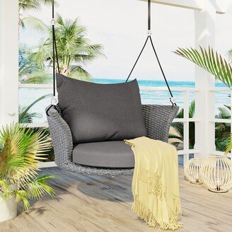 TOSWIN Single Person Hanging Seat, Rattan Woven Swing Chair, Porch Swing with Ropes & Cushion and Pillow, No Installation Required