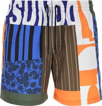 Graphic Printed Drawstring Swim Shorts-AO