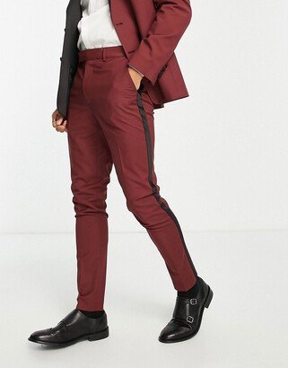 skinny tuxedo suit pants in burgundy-AA