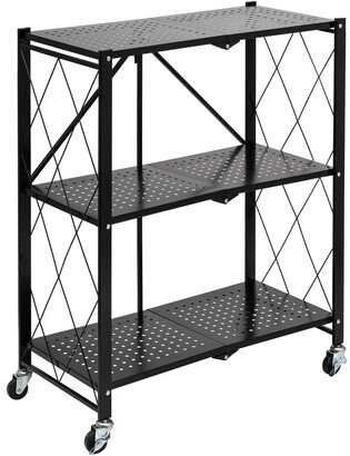 Collapsible 3-Tier Metal Shelf On Wheels