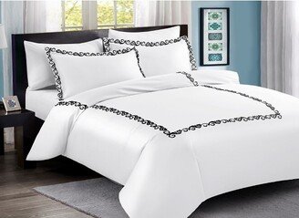 Linen Classique 320TC : Embroidered Hotel Style - White/Black - 6Pc Linen Set -Queen