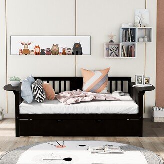 tiramisubest Modern Style Full Wooden Daybed, Sofa Bed With Trundle Bed