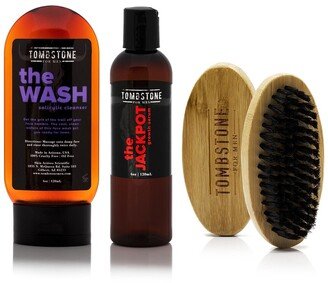 Tombstone For Men The Wash Salicylic Cleanser & The Jackpot Kgf Hair Growth Serum Set W/ The Beard Brush - All Vegan-AA