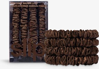 Dark Brown Skinny Silk Scrunchies Pack of Four