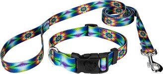 Country Brook Petz Tie Dye Flowers Deluxe Dog Collar and Leash (5/8 Inch, Small)