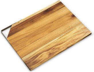 Acacia Wood Cutting Board with Metal Accent Edge, Large Chopping Board, Serving Tray for Cheese, Meats, Charcuterie, 15.8” x 11.88”