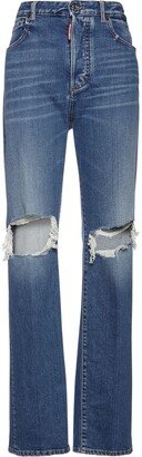 Ripped knee wide leg denim jeans