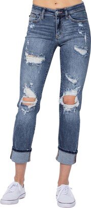 Judy Blue Cuffed Destroyed Boyfriend Jean In Bleached Splash