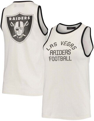 Women's White and Black Las Vegas Raiders Throwback Pop Binding Scoop Neck Tank Top - White, Black