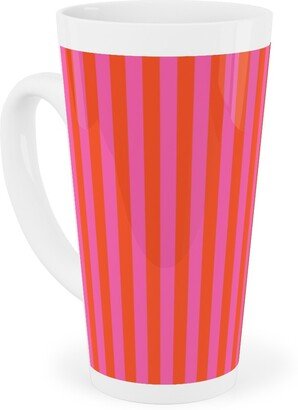 Mugs: Piccadilly Pinstripes In Mod - Orange And Pink Tall Latte Mug, 17Oz, Pink