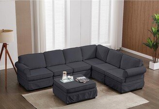 EDWINRAY U Shaped Upholstered Modular Sectional Sofa with Removable Ottoman