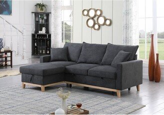 EDWINRAYLLC Modern L- shape Woven Reversible Sleeper Sectional Sofa Set with Pillows and Storage Chaise, for Living Room