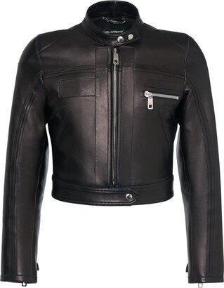 Napa leather cropped biker jacket