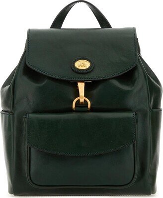 Bottle Green Leather Story Backpack