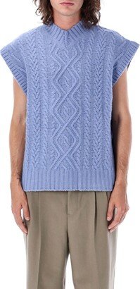 V-Neck Cable-Knitted Vest-AA