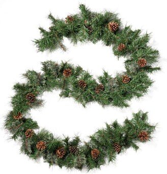 9-Foot Cashmere Pine Pre-Lit Clear LED Artificial Christmas Garland with Snowy Branches and Pinecones