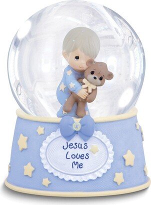 Curata 5.75 Inch Blue Jesus Loves Me Musical Resin Snow Globe with Teddy Bear