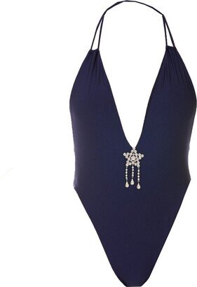 Crystal-Embellished Halterneck Swimsuit