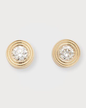 Fluted 14K Gold and Diamond Stud Earrings