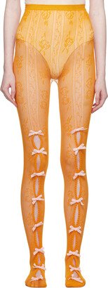 Nodress SSENSE Exclusive Orange Bowknot Fishnet Tights