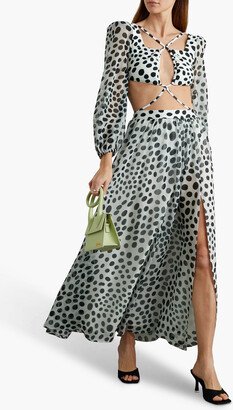 Bossa cutout polka-dot chiffon and stretch-jersey maxi dress