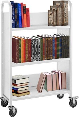 VEVOR Book Cart Library Cart 200lb Capacity with L-Shaped Shelves in White - 30x14x45in