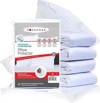 Guardmax Waterproof and Stain Resistant King Pillow Protectors with Zipper– (8 Pack)