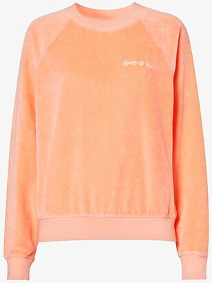 Womens Peach ogo-embroidered ong-sleeved Velour Sweatshirt