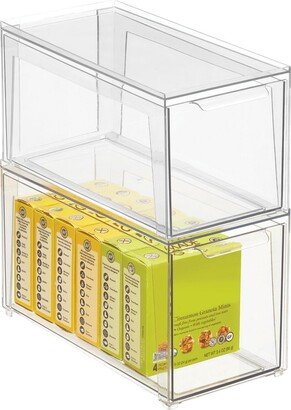 mDesign Plastic Stackable Kitchen Storage Organizer with Drawer - 2 Pack