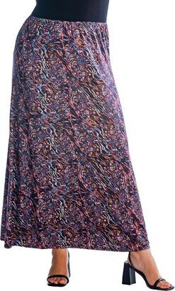 24seven Comfort Apparel Womens Plus Size Abstract Floral A Line Maxi Skirt-P006510WVB-Black Multi