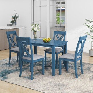 EDWINRAYLLC 5-Piece Dining Table Set with 4 Upholstered Dining Chairs for Small Places, Antique Grey