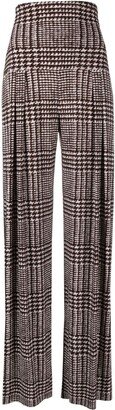 Houndstooth Pattern Pleated High-Waisted Trousers