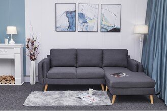 TOSWIN Textured Cotton L-Shaped Sofa with Interchangeable Footrests, Double Armrests, and Sturdy Frame