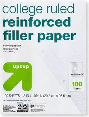 100ct College Ruled Reinforced Filler Paper - up & up™