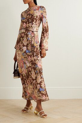 + Net Sustain August Belted Floral-print Linen Maxi Dress - Brown