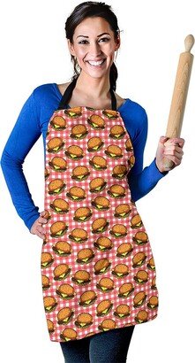 Burger Pattern Apron - Cheeseburger Printed Hamburger Custom With Name/Monogram Perfect Gift For Lover