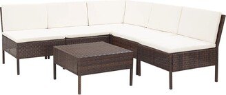 6 Piece Patio Lounge Set with Cushions Poly Rattan Brown-AB