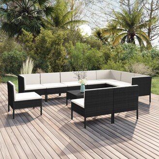 11 Piece Patio Lounge Set with Cushions Poly Rattan Black - 23.6 x 23.6 x 13.8