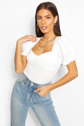 Crepe Sweetheart Puff Sleeve Bodysuit