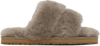 Taupe 2-Stripes Shearling Slippers